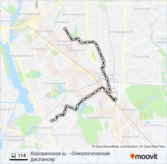 Автобус 114: карта маршрута
