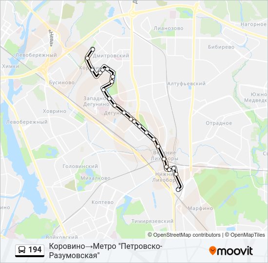 Автобус 194: карта маршрута