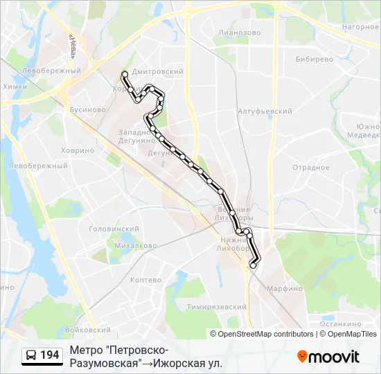Автобус 194: карта маршрута