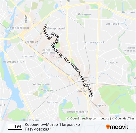 Автобус 194: карта маршрута