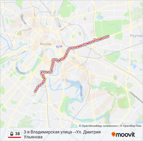 Трамвай 38: карта маршрута