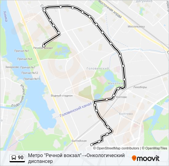 Автобус 90: карта маршрута