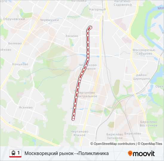 Трамвай 1: карта маршрута