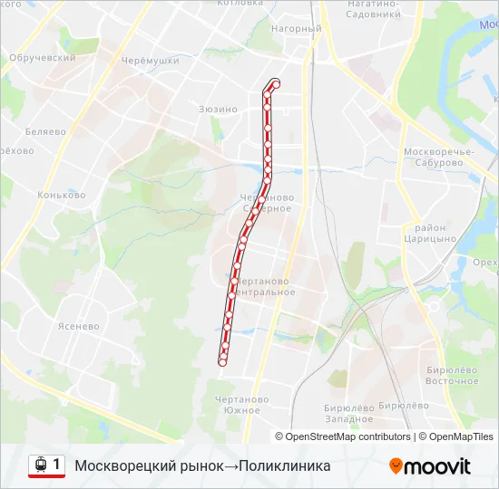 Трамвай 1: карта маршрута