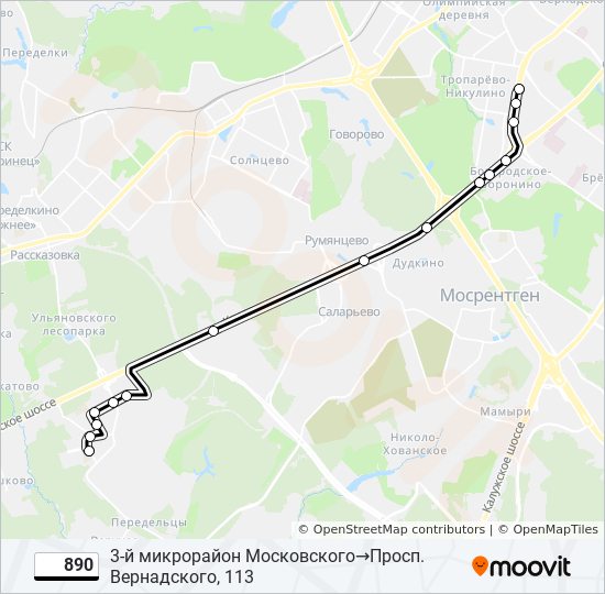 Автобус 890: карта маршрута