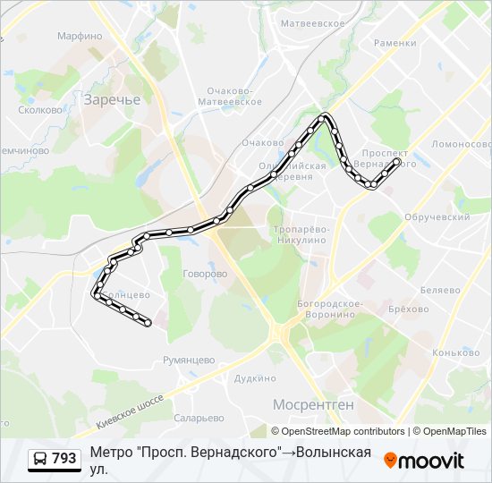 Автобус 793: карта маршрута