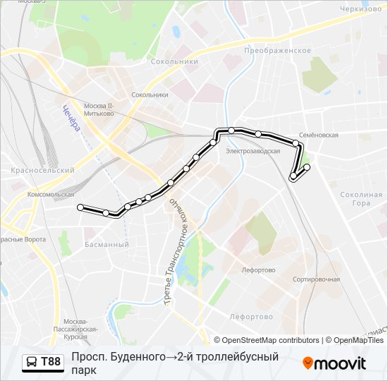 Автобус Т88: карта маршрута