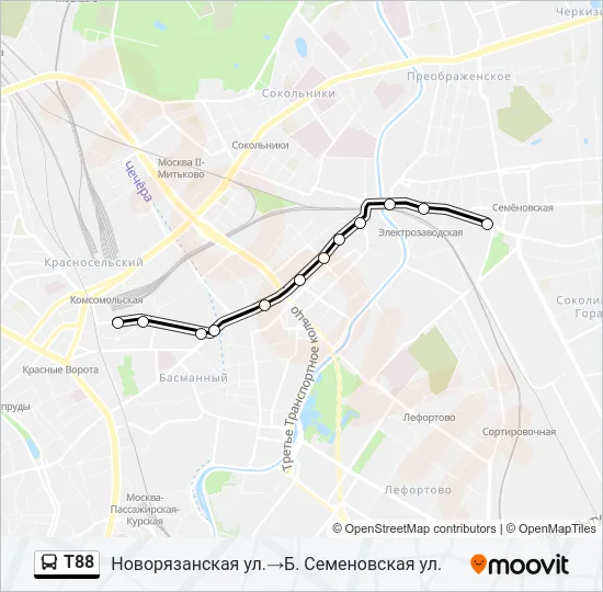 Автобус Т88: карта маршрута