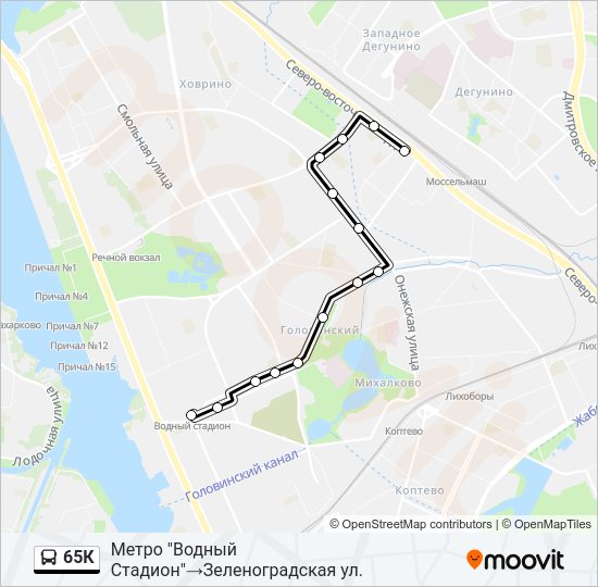 Автобус 65К: карта маршрута