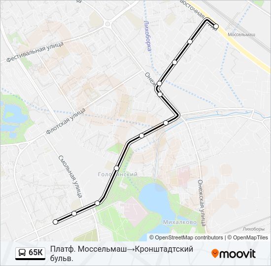 Автобус 65К: карта маршрута