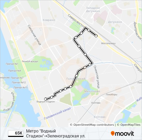 Автобус 65К: карта маршрута