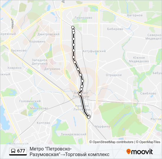 Автобус 677: карта маршрута