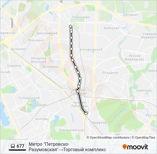 Автобус 677: карта маршрута