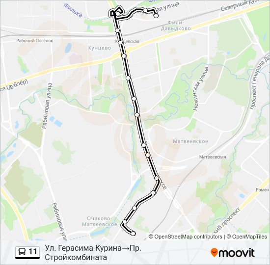 Автобус 11: карта маршрута