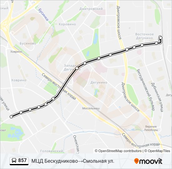 Автобус 857: карта маршрута