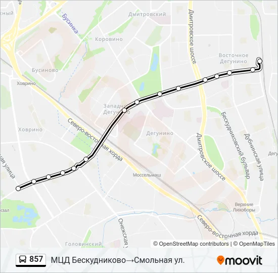 Автобус 857: карта маршрута