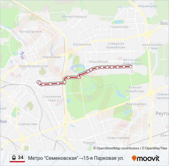 Трамвай 34: карта маршрута
