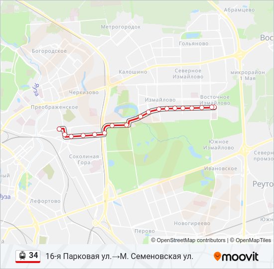 Трамвай 34: карта маршрута