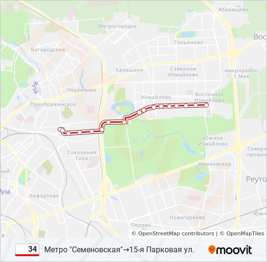 Маршрут 34: Расписание, Карты И Остановки - Метро "Семеновская.