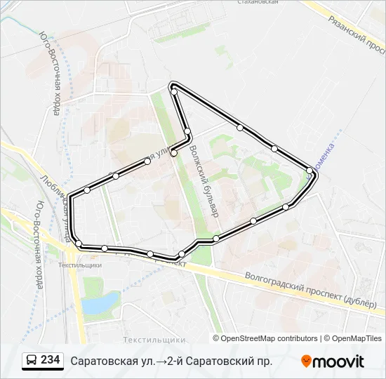 Автобус 234: карта маршрута