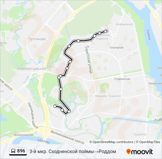 Автобус 896: карта маршрута