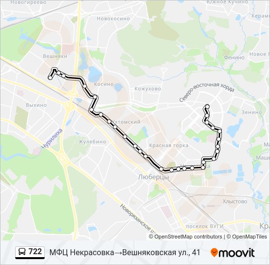 Автобус 722: карта маршрута