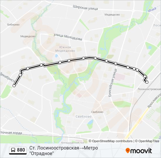 Автобус 880: карта маршрута