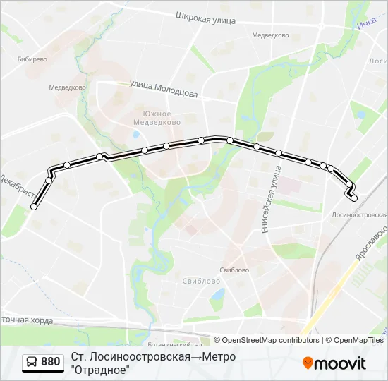 Автобус 880: карта маршрута