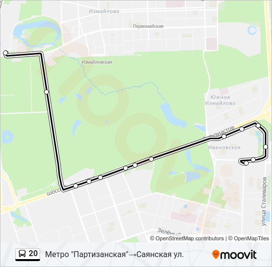 Автобус 20: карта маршрута