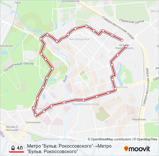 Трамвай 4Л: карта маршрута