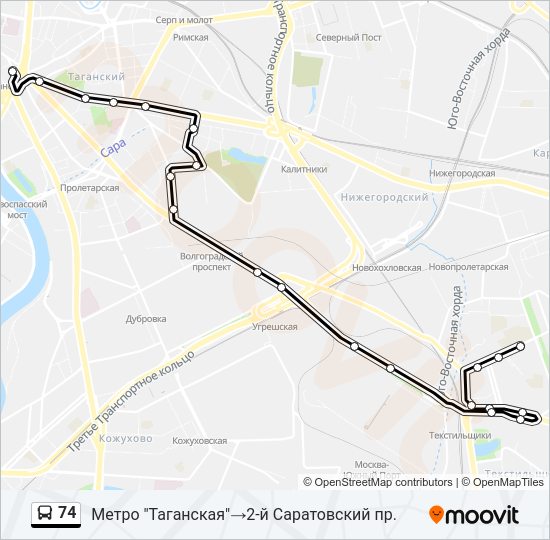Автобус 74: карта маршрута