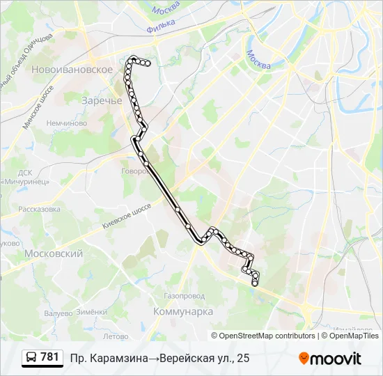 Автобус 781: карта маршрута