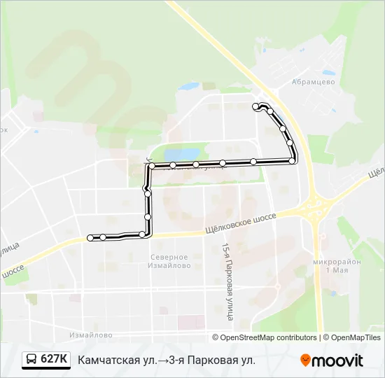 Автобус 627К: карта маршрута