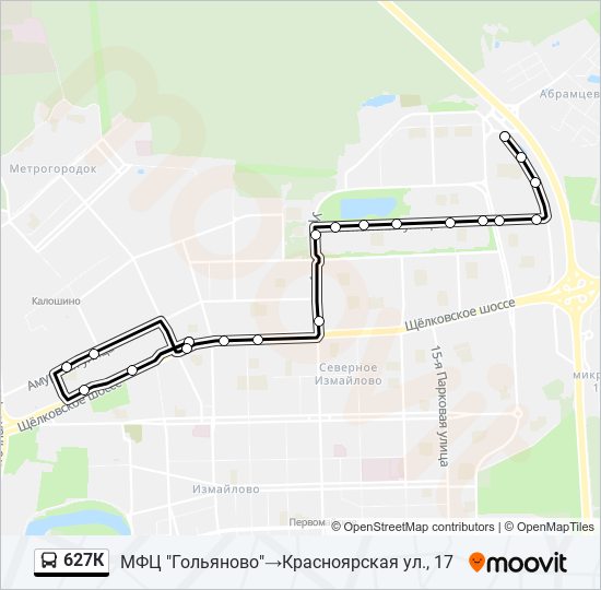 Автобус 627К: карта маршрута