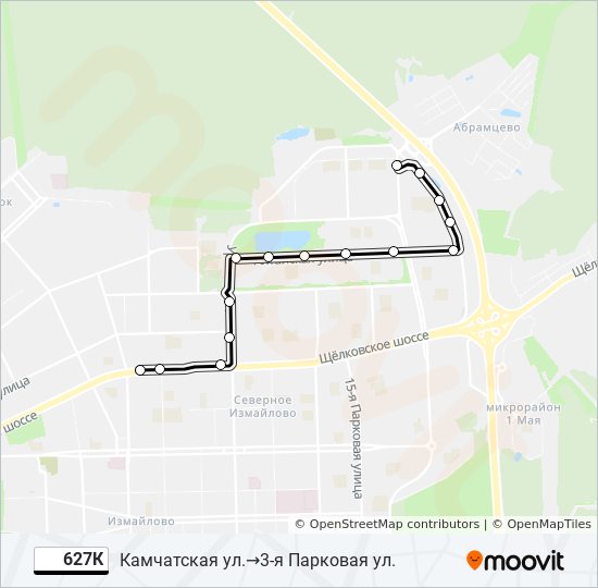 Автобус 627К: карта маршрута