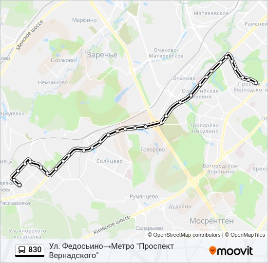Автобус 830: карта маршрута