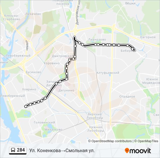 Автобус 284: карта маршрута