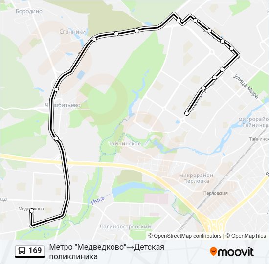 Автобус 169: карта маршрута