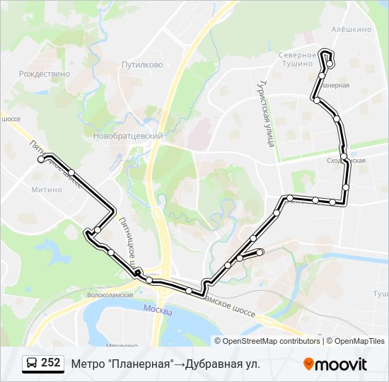 Автобус 252: карта маршрута