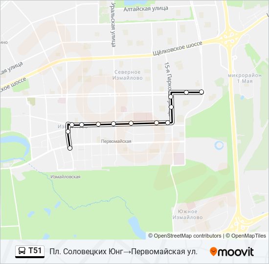 Т51 bus Line Map