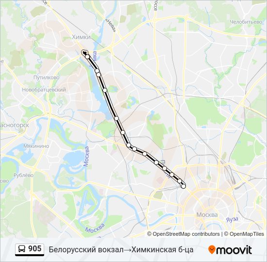 Автобус 905: карта маршрута