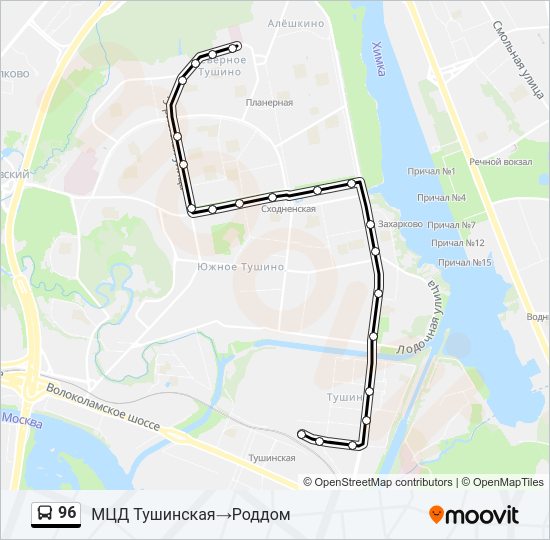 Автобус 96: карта маршрута