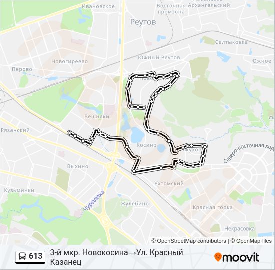 Автобус 613: карта маршрута