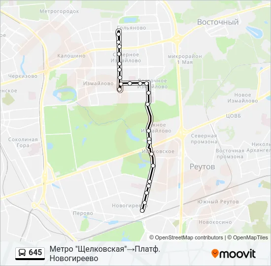 Автобус 645: карта маршрута