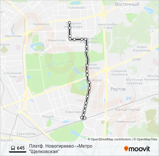 Автобус 645: карта маршрута