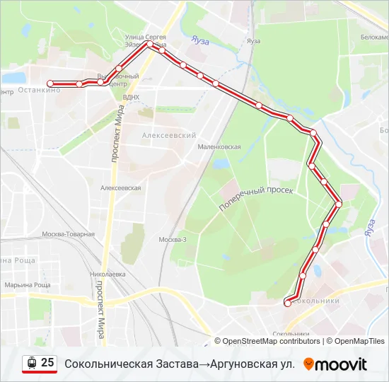 Трамвай 25: карта маршрута