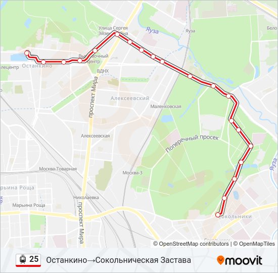 Трамвай 25: карта маршрута