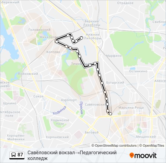 Автобус 87: карта маршрута