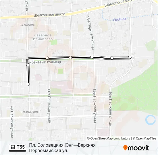 Автобус Т55: карта маршрута