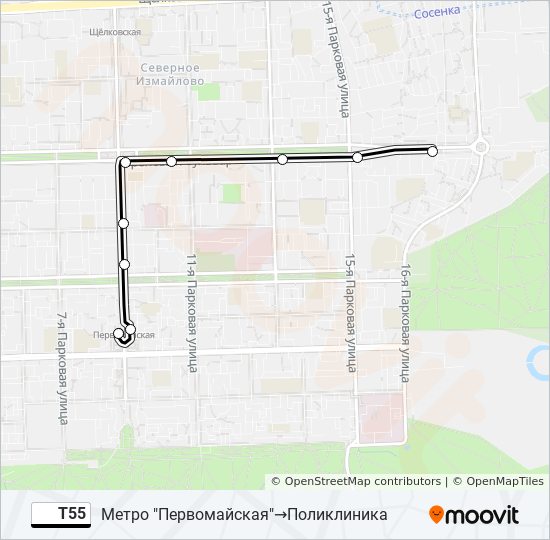 Автобус Т55: карта маршрута